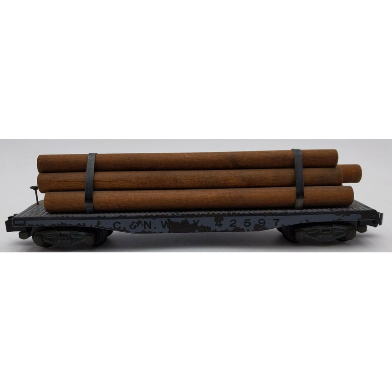 American Flyer 42597 Vintage S C&NWRY Die-Cast Metal Flatcar w/ Log Load VG