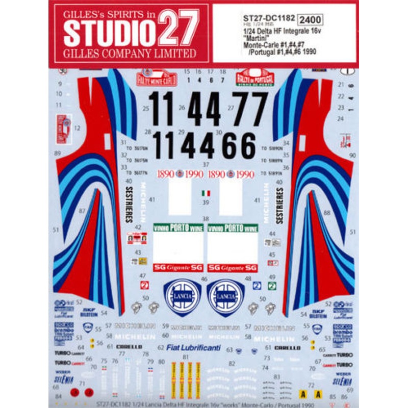 Studio27 ST27-DC1182 Lancia Delta HF Integrale Martini Decal Hasegawa 1/24