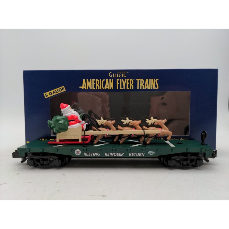 American Flyer 6-48571 S Scale Christmas Flatcar w/Santas Sleigh & Reindeer EX/Box