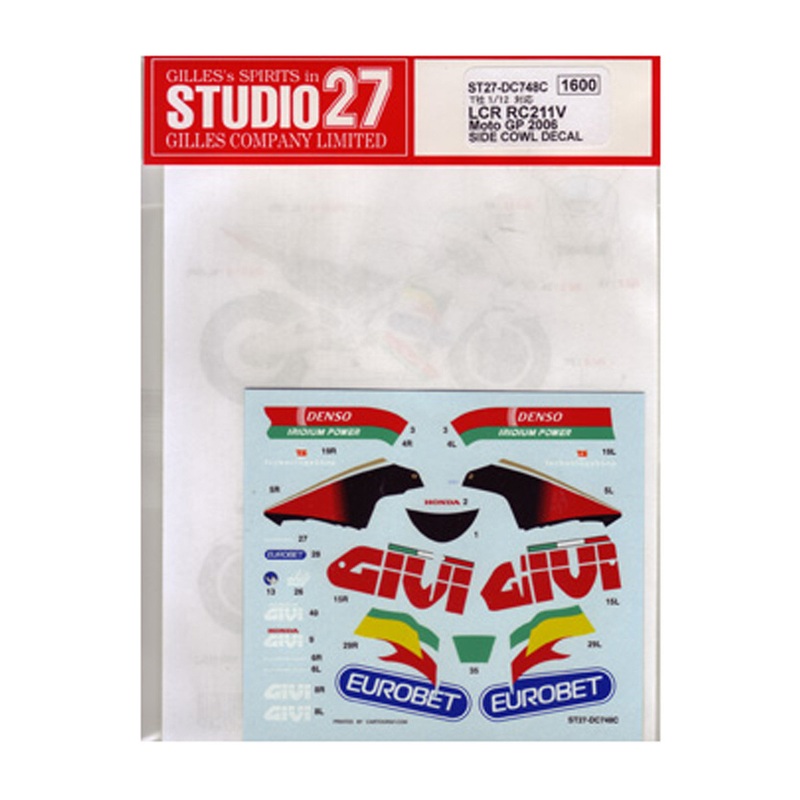 Studio27 ST27-DC748C LCR RC211V Moto GP #27 side cowl 2006 for Tamiya 1/12