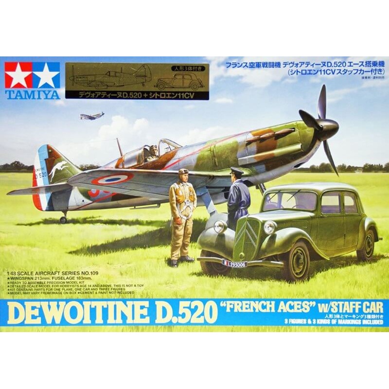 Tamiya 61109 Dewoitine D.520 French Aces with Staff Car 1/48 Scale Kit