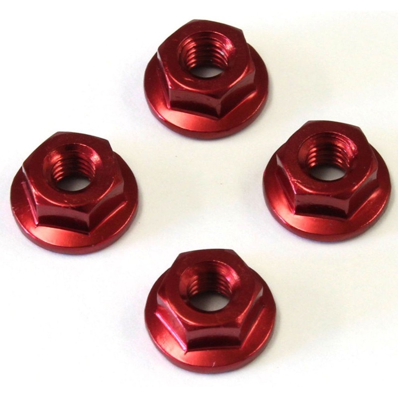 Kyosho 1-N4045FA-R Nut (M4x4.5) Flanged (Aluminum/Red/4pcs)