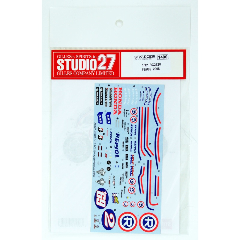 Studio27 ST27-DC830 RC212V #2/#69 2008 Decal for Tamiya 1/12
