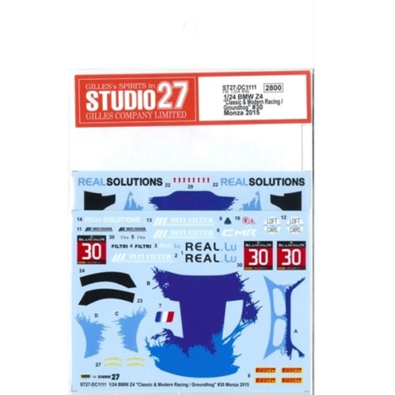 Studio27 ST27-DC1111 BMW Z4 Groundhog #30 Monza 2015 Decal for Fujimi 1/24
