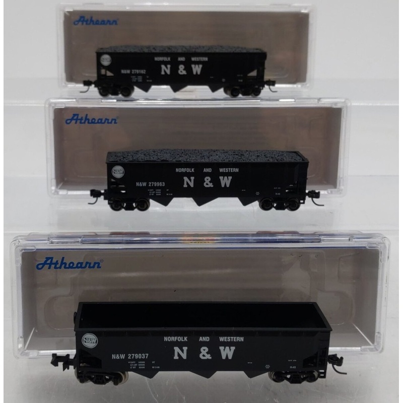 Athearn 6574 N Scale Norfolk & Western 40′ 3-Bay Offset Hopper (Pack of 3) EX/Box