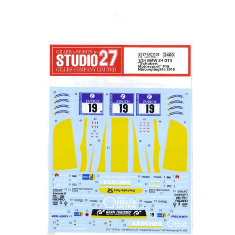 Studio27 ST27-DC1102 BMW Z4 GT3 Schubert Motorsport #19 Decal for Fujimi 1/24