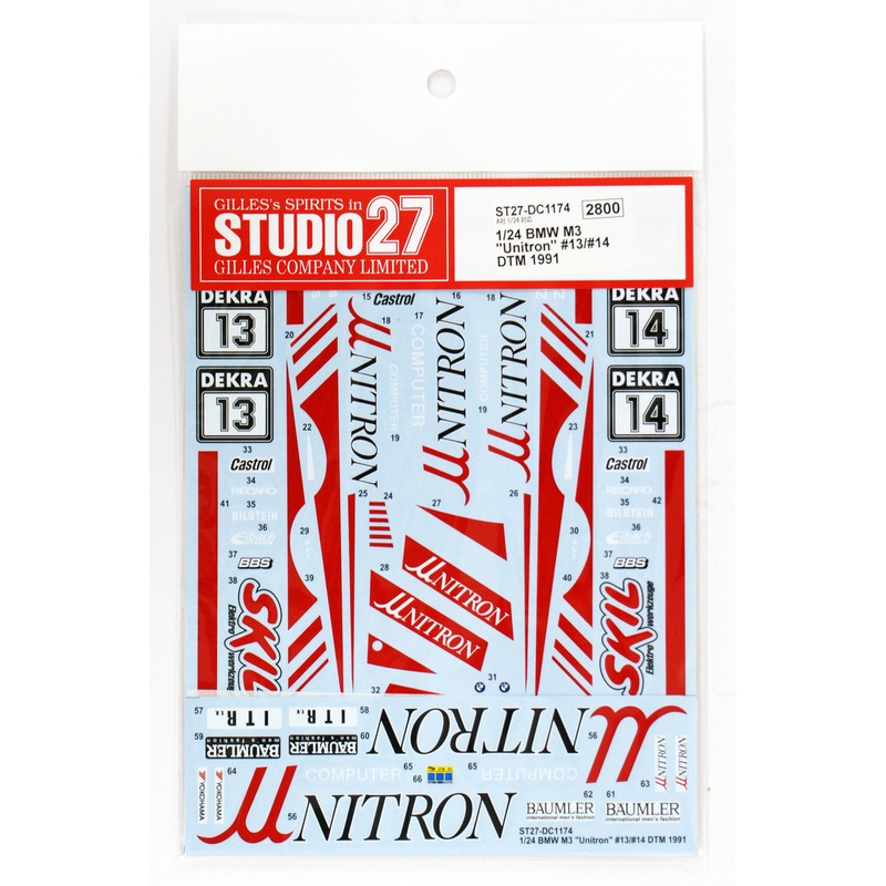 Studio27 ST27-DC1174 BMW M3 Unitron  #13/#14 DTM 1991 Decal for Aoshima 1/24