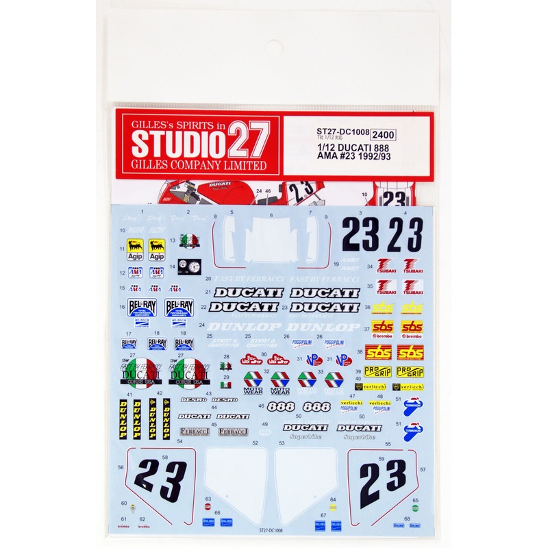 Studio27 ST27-DC1008 Ducati 888 AMA #23 1992/93 Decal for Tamiya 1/12