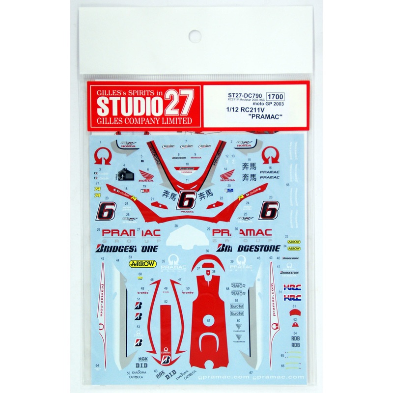 Studio27 ST27-DC790 RC211V Pramac #6 Moto GP 2003 Decal for Tamiya 1/12