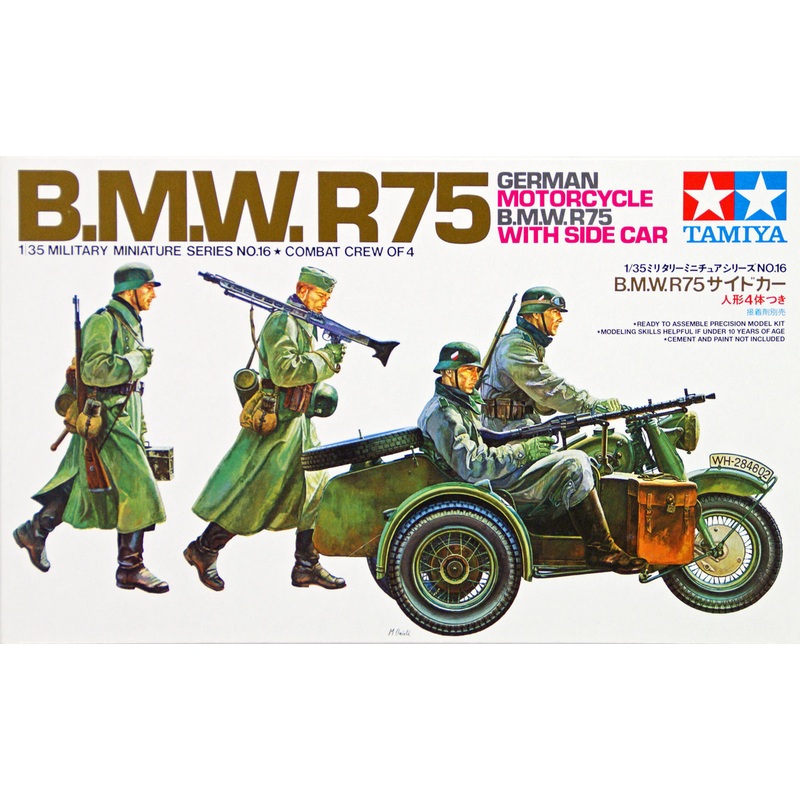 Tamiya 35016 German Motorcycle B.M.W. R75 with Side Car 1/35 Scale Kit