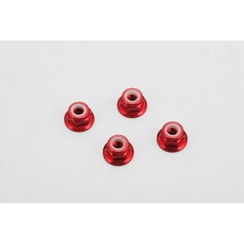 Yokomo ZCR-N4AFA Flanged Lock Nut (Red 4 Pieces 4mm / Aluminum)