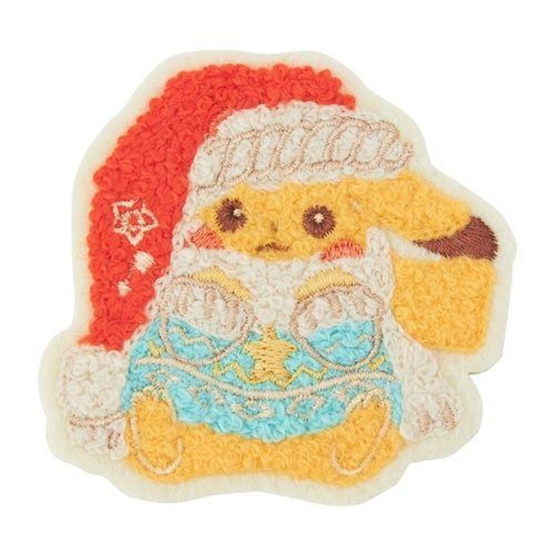 Pokemon Center Original Fluffy Embroidered Sticker Pokemon Heartwarming Christmas Pikachu