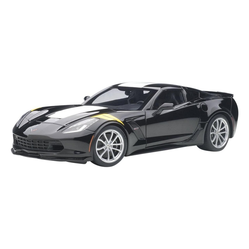 AUTOArt 1/18 Chevrolet Corvette (C7) Grandsport (Black/White Stripes) Finished Model