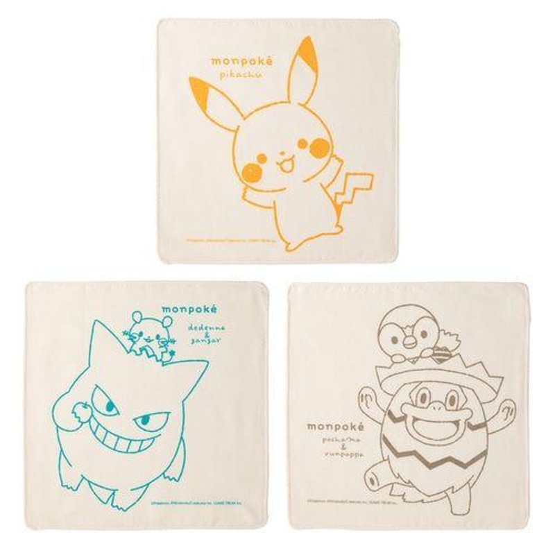 Pokemon Center Monpoke Organic Japan Made Gauze Handkerchief 3P (Large Pattern)