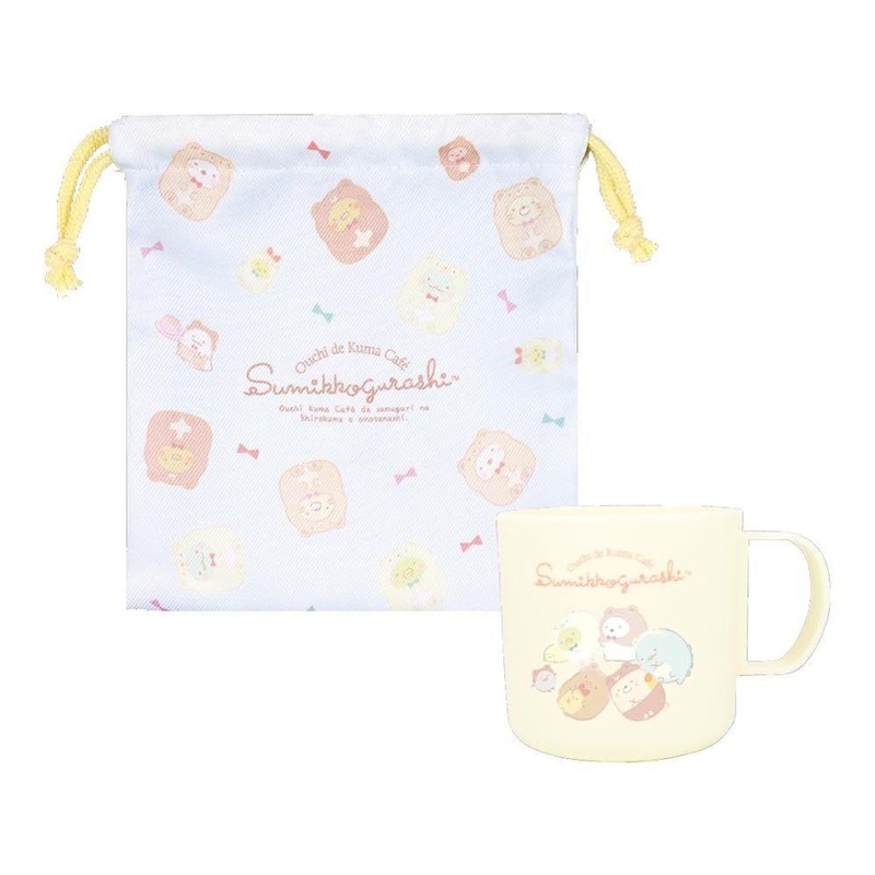 T’s Factory Sumikko Gurashi Plastic Cup And Drawstring Bag Set Bear Cafe