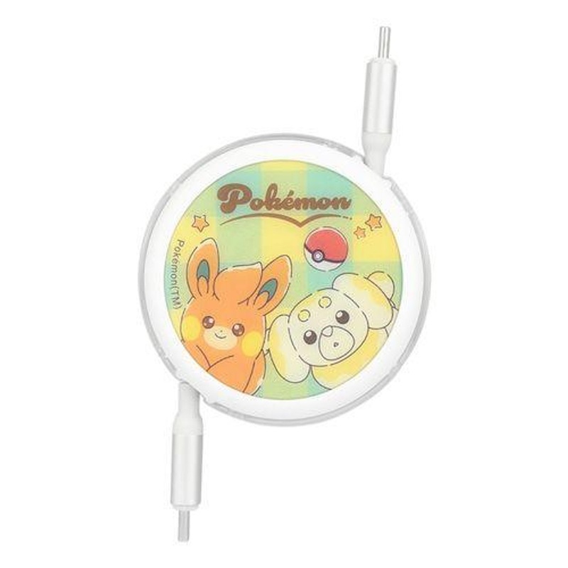 Pokemon Center PD60W Compatible USB 2.0 Reel-Type Type-C Cable Pawmi & Fidough